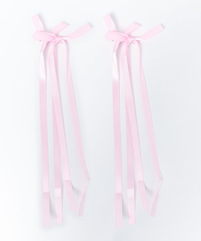 ダブルロングリボンヘアクリップ2P/Lピンク