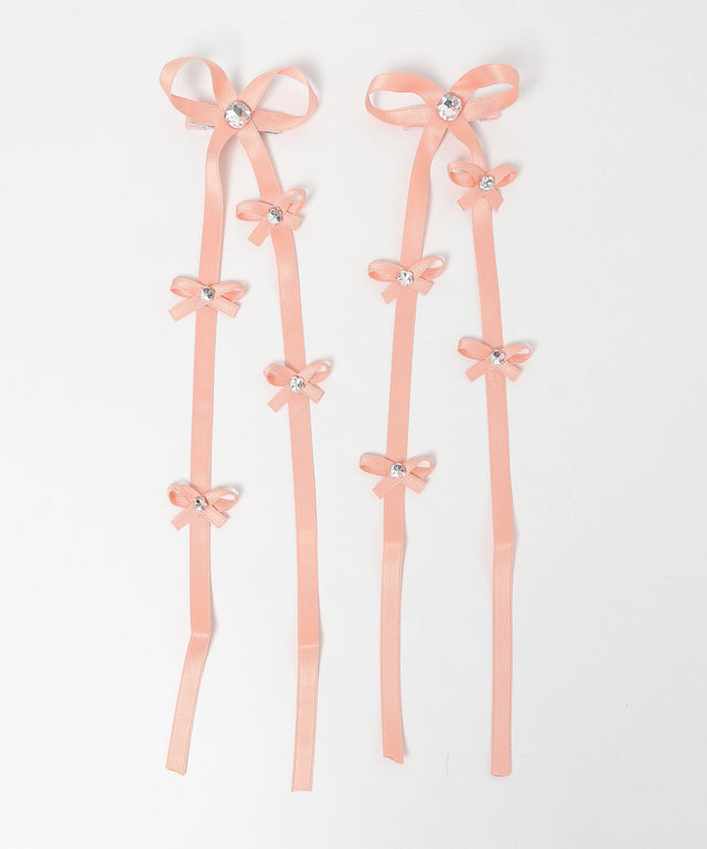 ビジューポイントリボンヘアクリップ2P/オレンジ