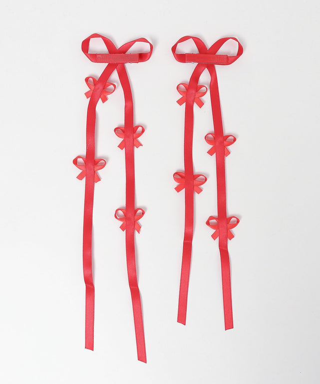 ビジューポイントリボンヘアクリップ2P