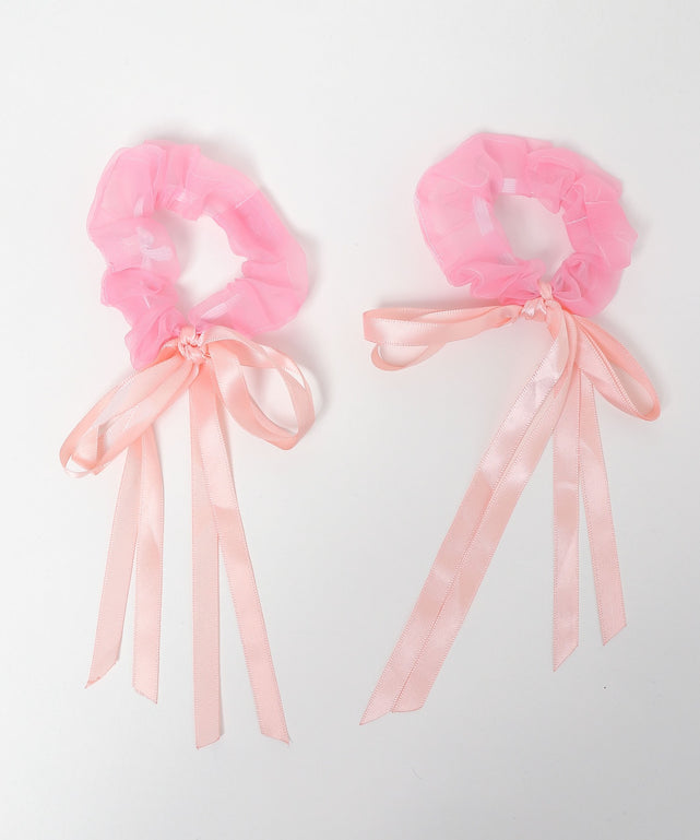 リボンポイントシュシュ2P/Lピンク