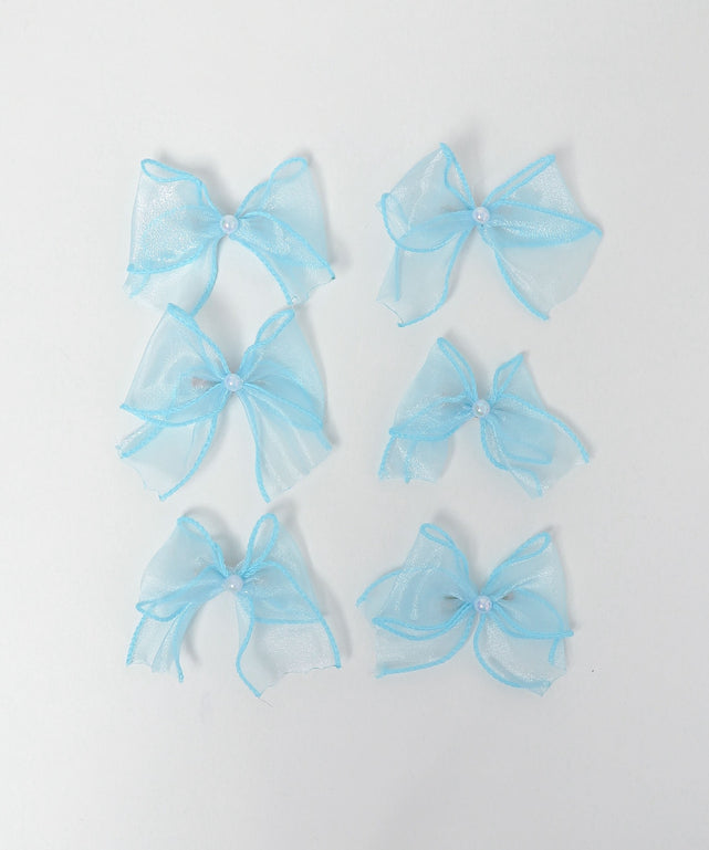 オーガンジーリボンヘアクリップ6P/サックス