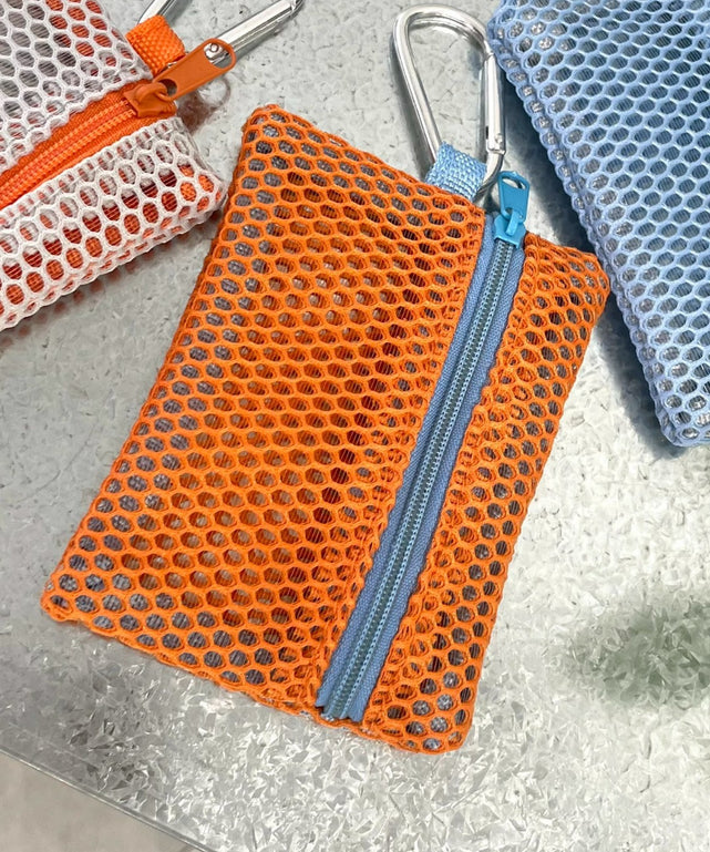 メッシュ配色ポーチ/オレンジ