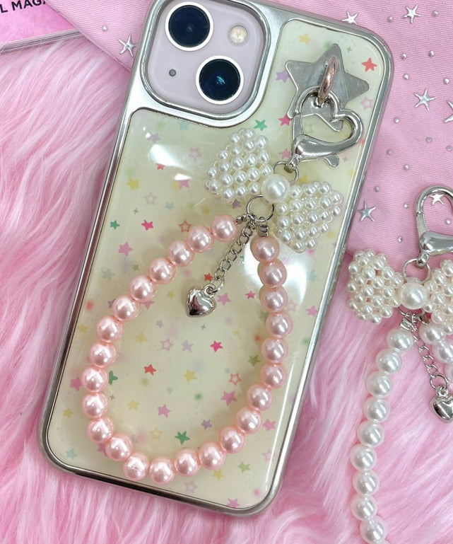 ハートパールリボンキーホルダー/ピンク