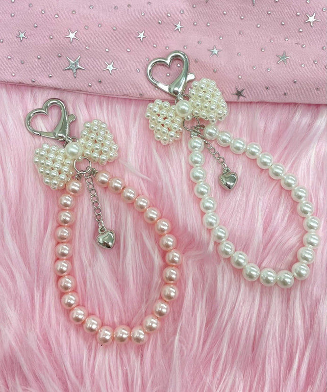 ハートパールリボンキーホルダー