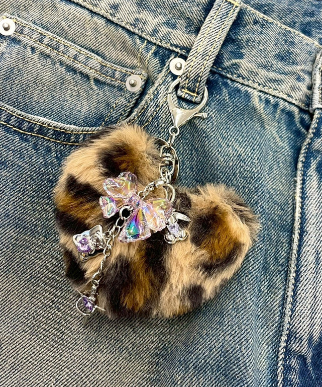 ファーハートビーズチャームキーホルダー/柄１