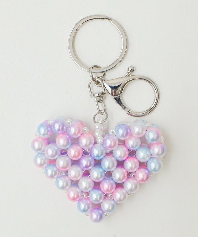 パールハートビーズキーホルダー/柄1
