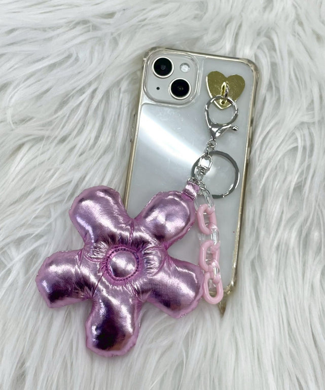 メタリックフラワークッションキーホルダー/Lピンク