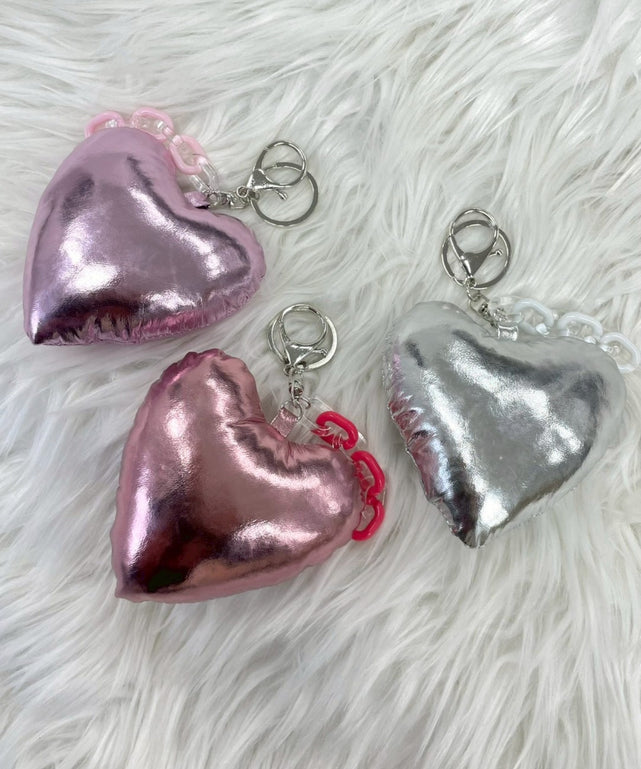 メタリックハートクッションキーホルダー