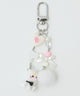 ネコぽんぽんビーズキーホルダー/ホワイト