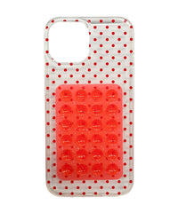 ラメ吸盤付きクリアドットiphoneケース(レッド)