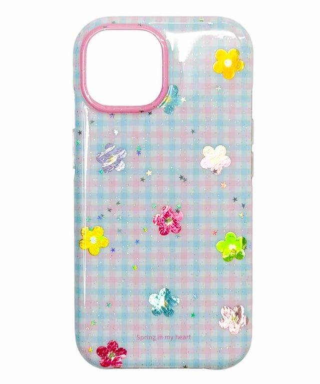 ギンガムフラワーiphoneケース/柄1:iphone15