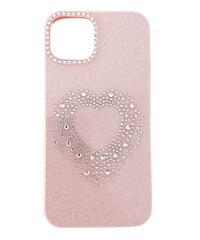 ハートビジューラメiphoneケース（ピンク）