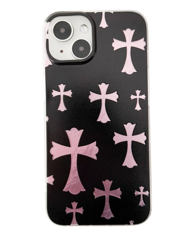 ピンククロスiphoneケース/柄１(iPhone13/14)