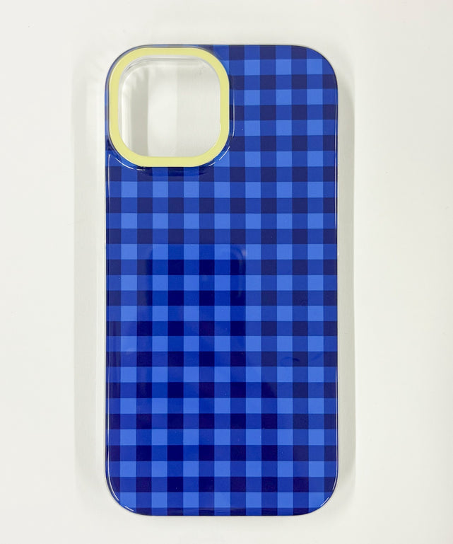 チェックiphoneケース（ブルー）/柄1(iPhone15)
