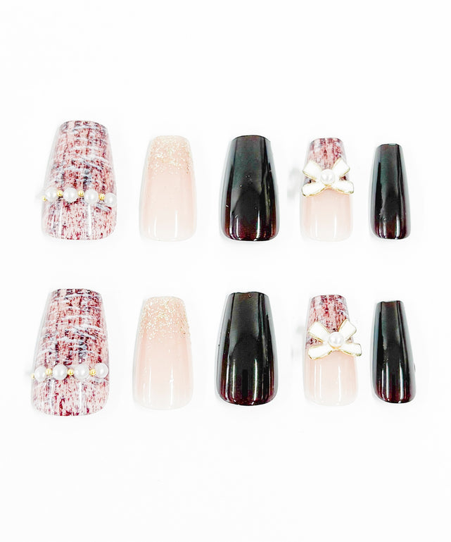 ねいるちっぷ 582 黒 ネイルチップ オーロラ フレンチ 夏 LIVE セルフ [9x8