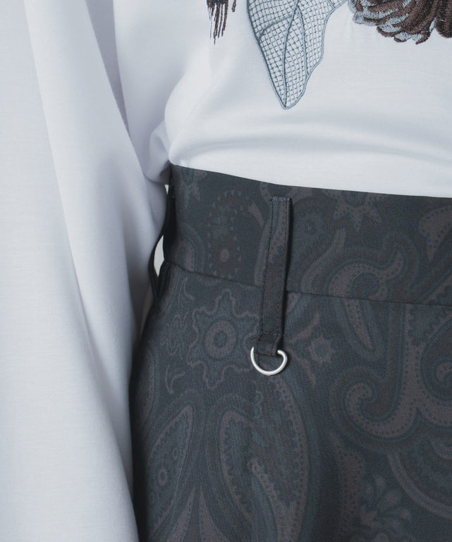 トロミ　総柄ワイドストレートスラックス