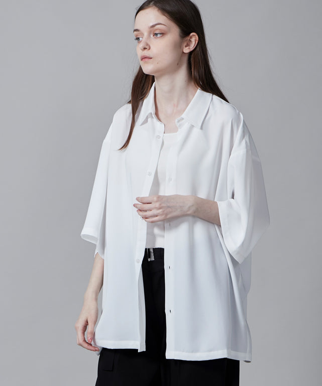 ドライポリオープンカラーシャツ（S）/ホワイト モデル：180cm L着用