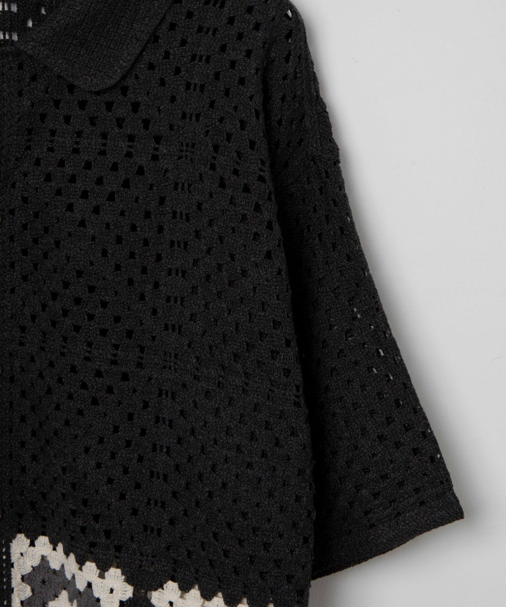 クロシェラインニットシャツ（S）