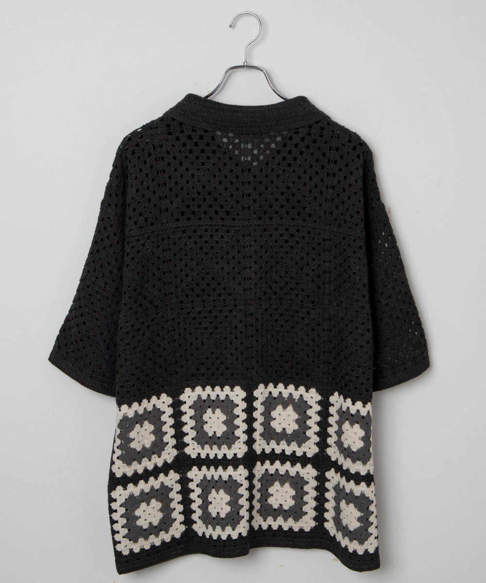 クロシェラインニットシャツ（S）