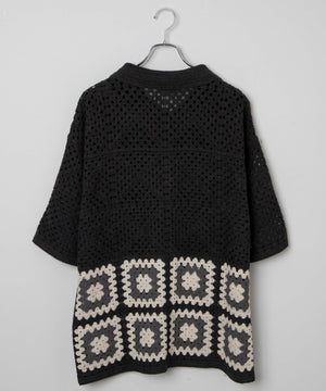 クロシェラインニットシャツ（S）