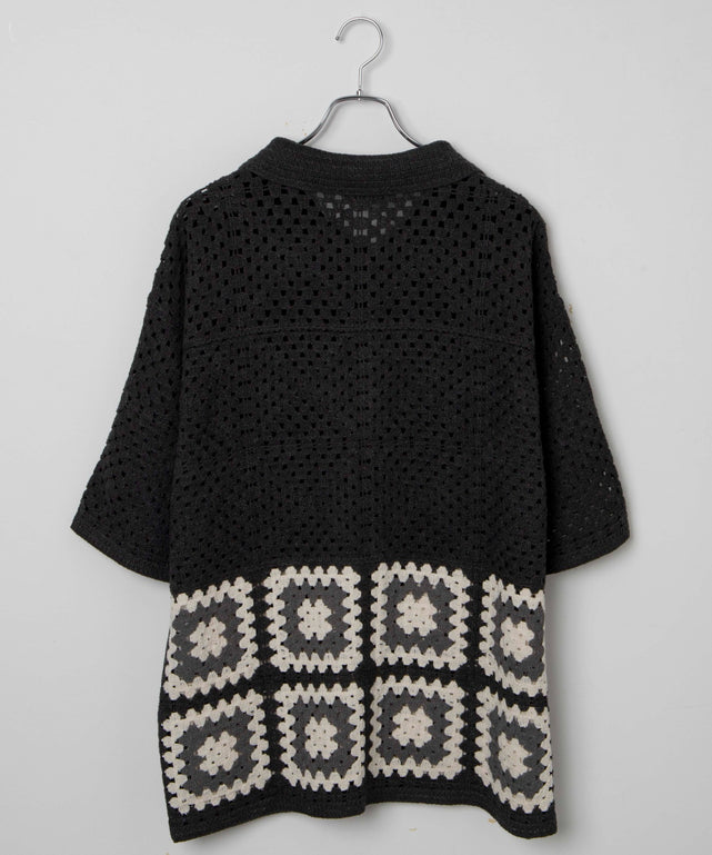 クロシェラインニットシャツ（S）