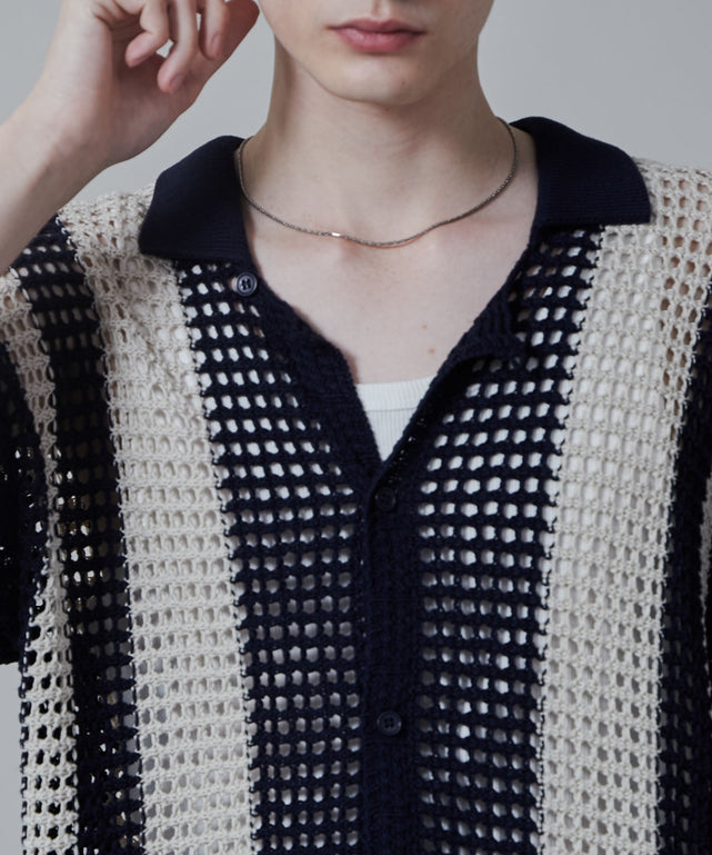 マルチストライプニットシャツ（S）