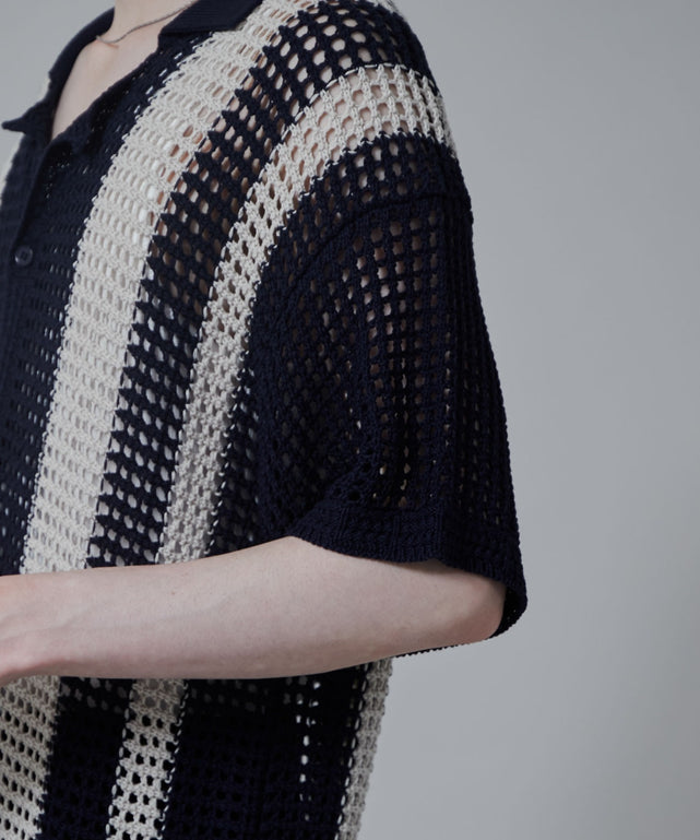 マルチストライプニットシャツ（S）