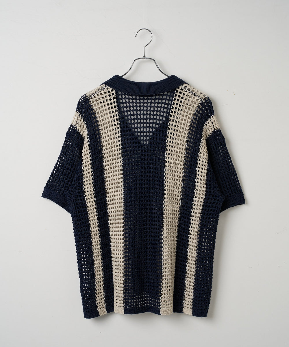 マルチストライプニットシャツ（S）