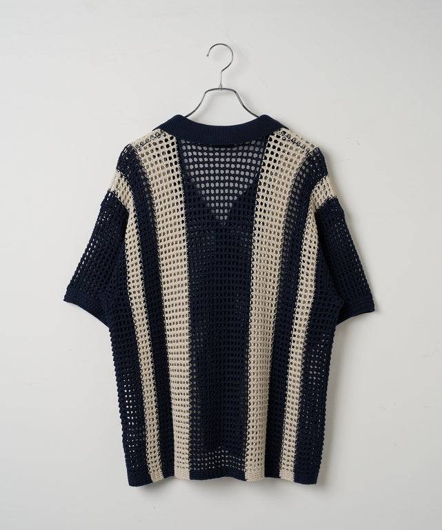 マルチストライプニットシャツ（S）