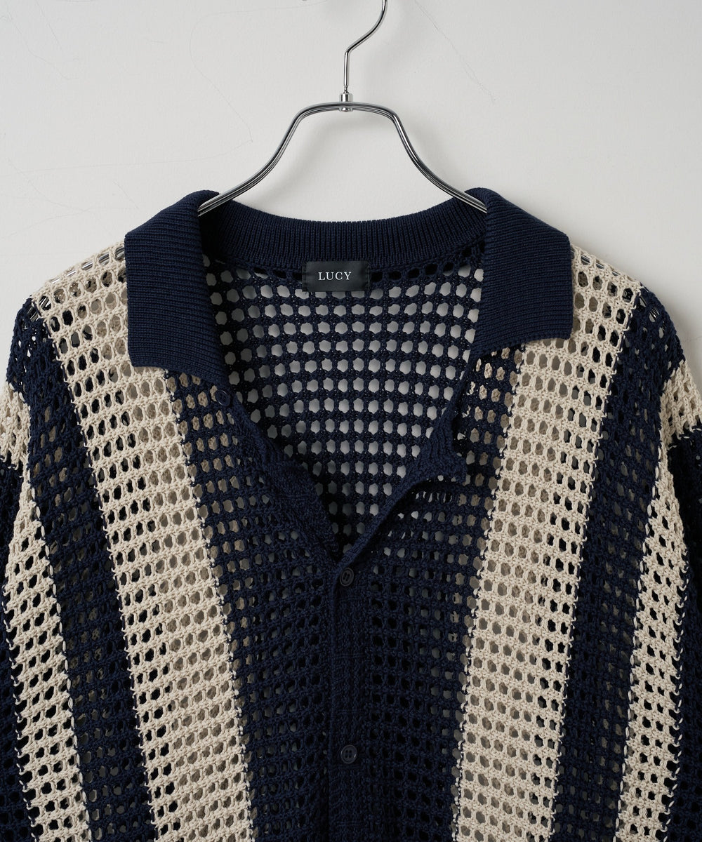 マルチストライプニットシャツ（S）