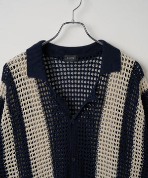 マルチストライプニットシャツ（S）