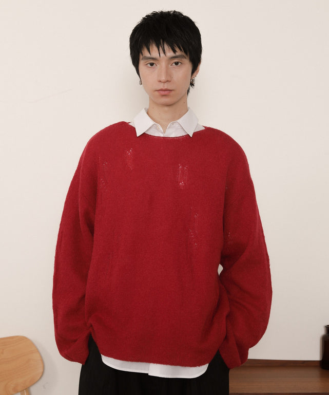 ダブルガーゼダメージプルオーバー/レッド モデル：180cm L着用