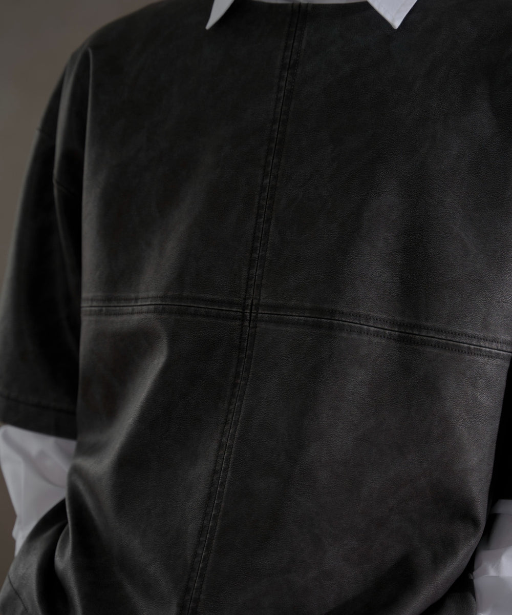 合皮ハーフスリーブプルオーバー