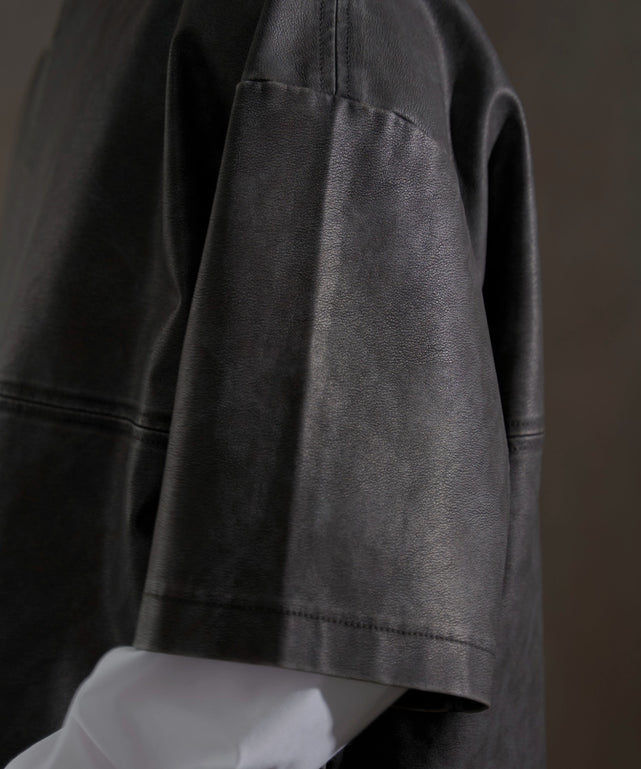 合皮ハーフスリーブプルオーバー