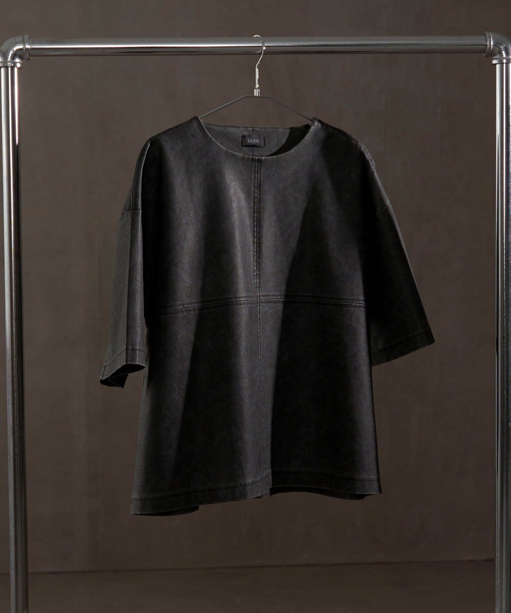 合皮ハーフスリーブプルオーバー