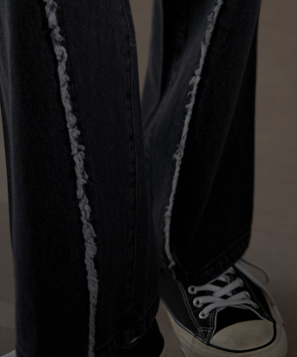 フリンジラインストレートデニム