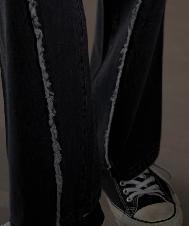 フリンジラインストレートデニム