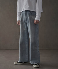 シルバープリントバギーフレアデニム