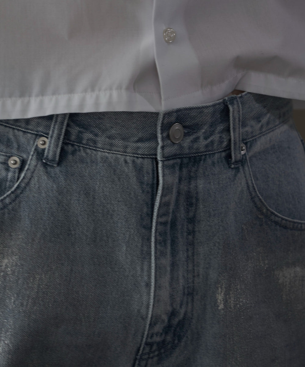 シルバープリントバギーフレアデニム