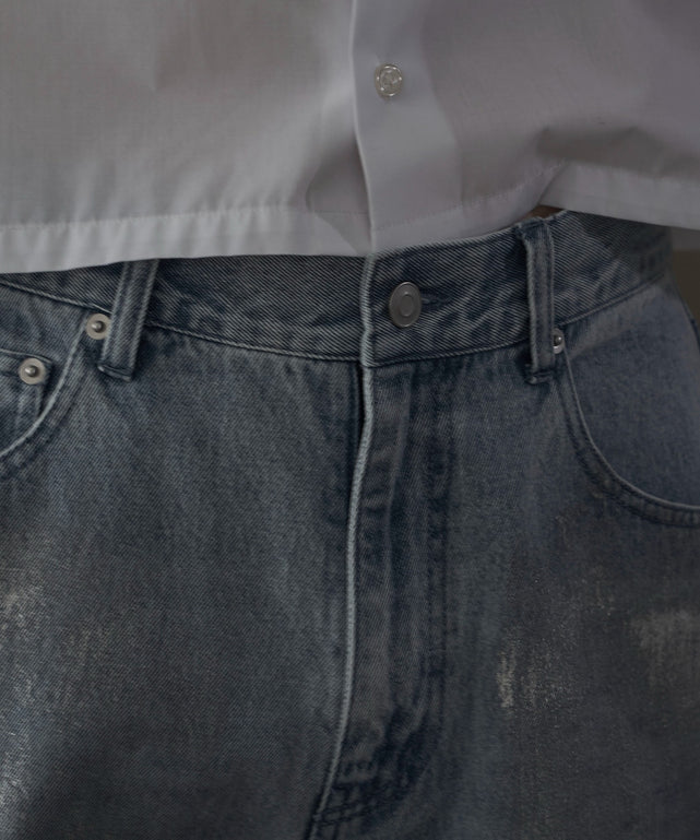 シルバープリントバギーフレアデニム