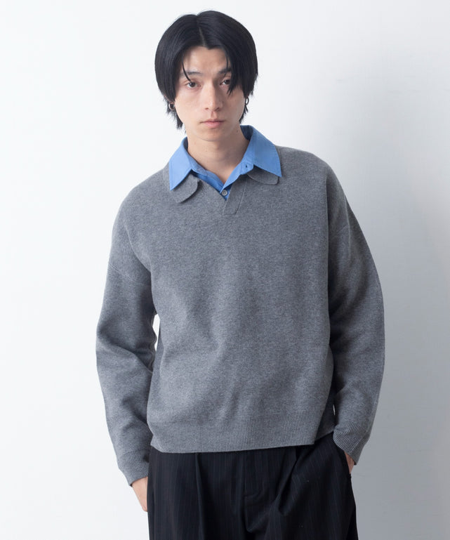 スキッパーニットプルオーバー/杢グレー モデル：180cm L着用