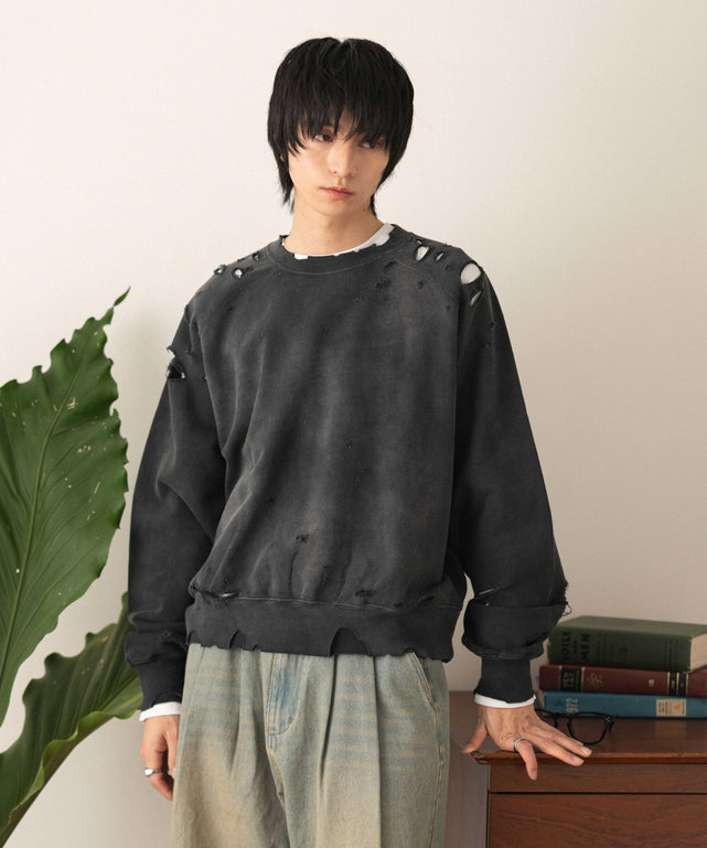 ショートダメージプルオーバー/ブラックソノタ モデル：180cm L着用