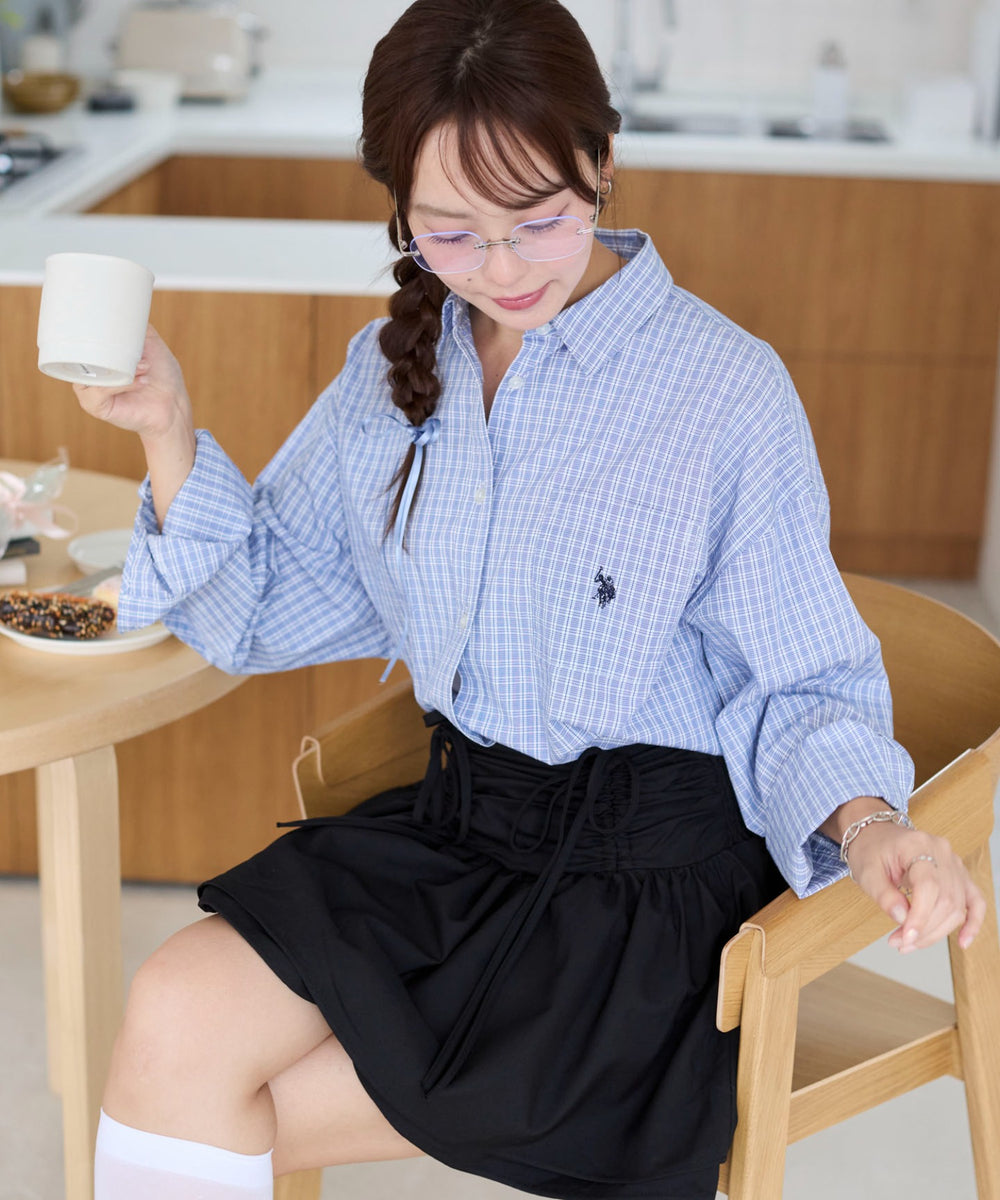 ブルーチェック1モデル：165cm F着用