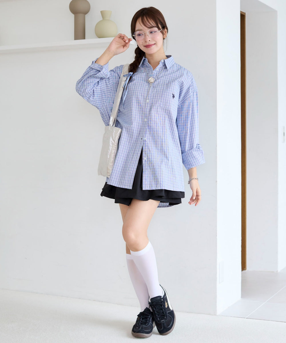 ブルーチェック1モデル：165cm F着用