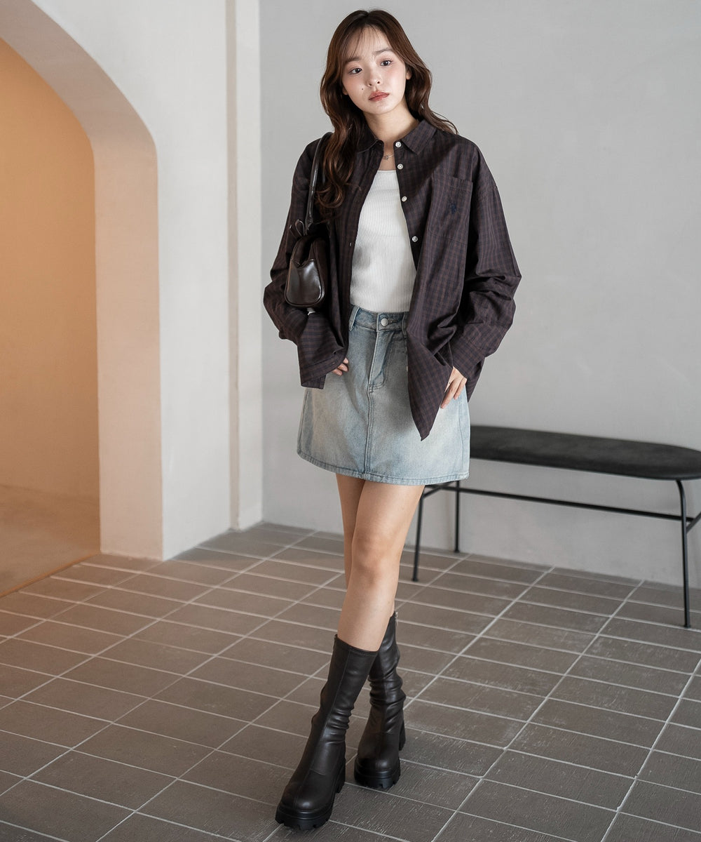 ブラウンチェック　モデル：165cm F着用