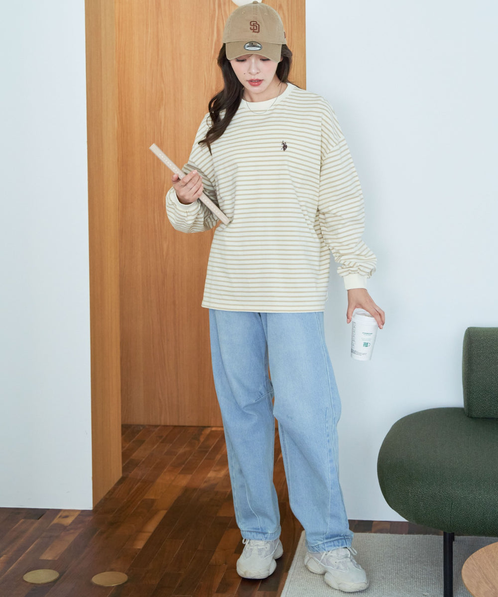 ベージュ系ボーダー  モデル：165cm F着用