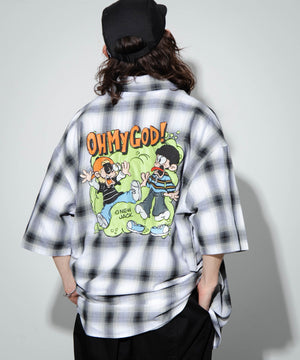 ホワイト系チェック1 モデル：174cm L着用