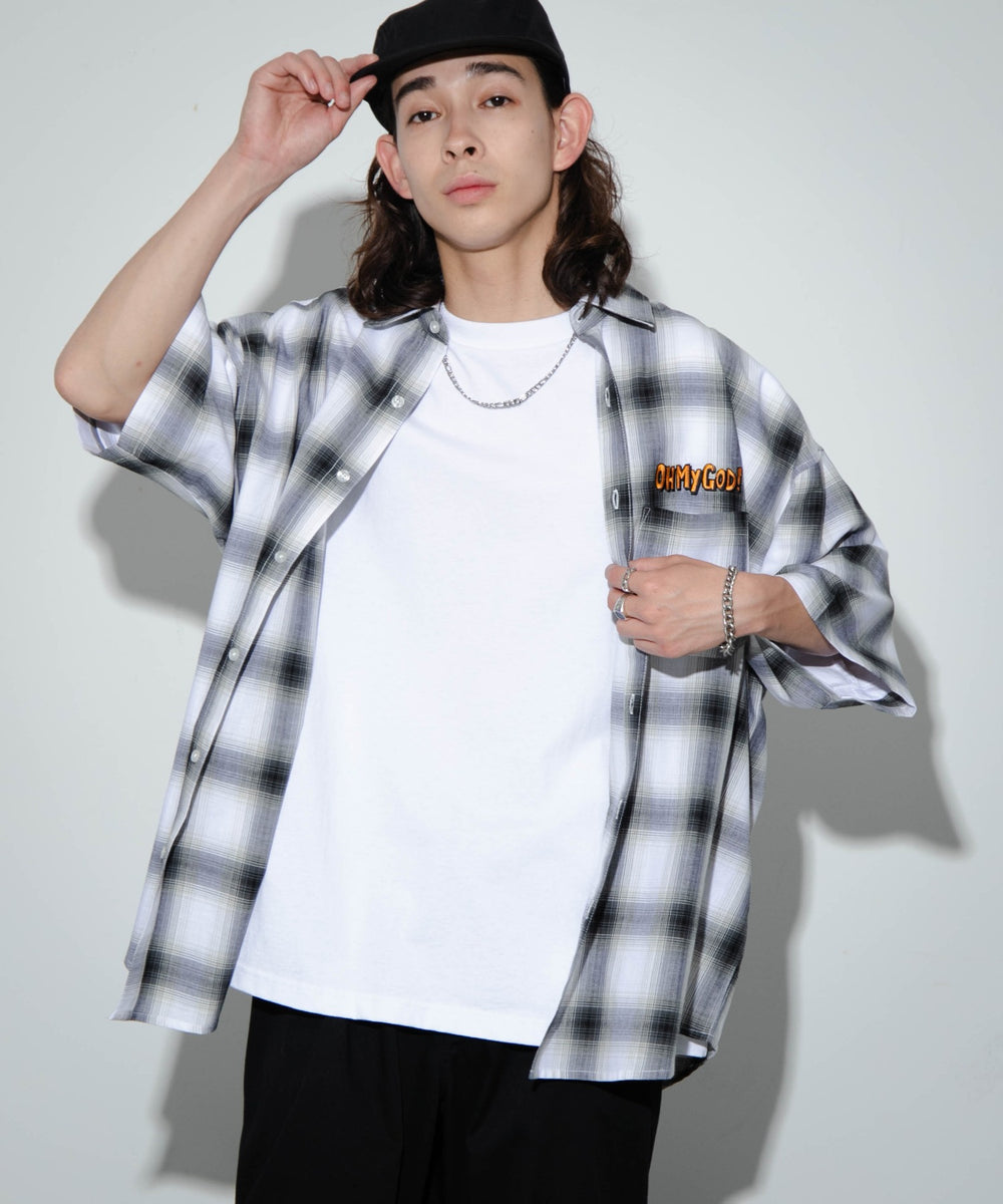 ホワイト系チェック1 モデル：174cm L着用