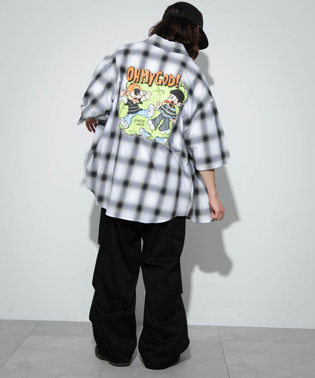 ホワイト系チェック1 モデル：174cm L着用