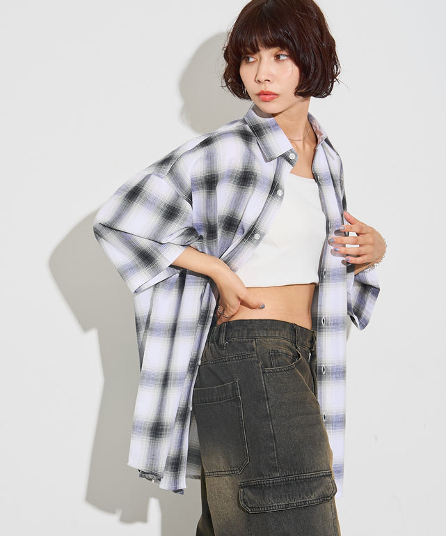 ホワイト系チェック モデル：160cm L着用